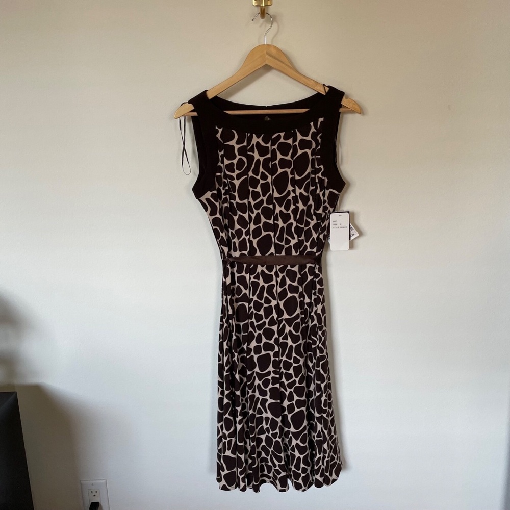 Sandra Darren Sleeveless Midi Dress Women's Size 8 Brown Animal Print NWT